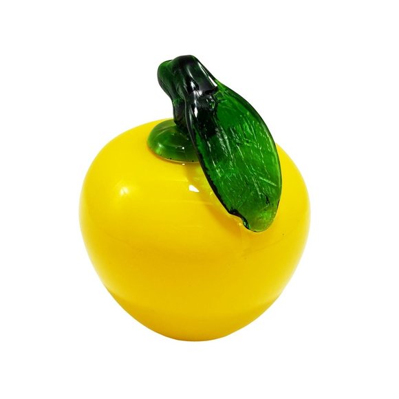 Art Glass VTG Murano Style Hand Blown Lot/2 Yellow Apples Fruit Paperweight - Picture 7 of 8